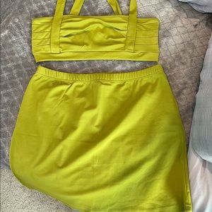 🦚Two Piece Lime green Bandeau crop top and Skirt set🦚🦚